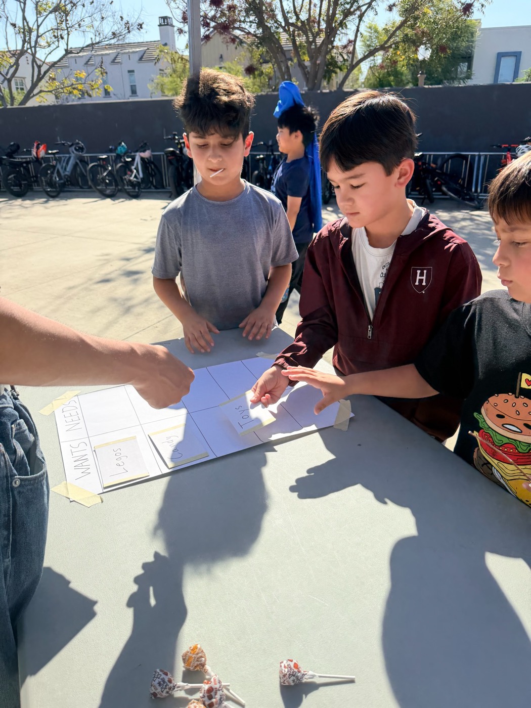 Kids filling out budget worksheets